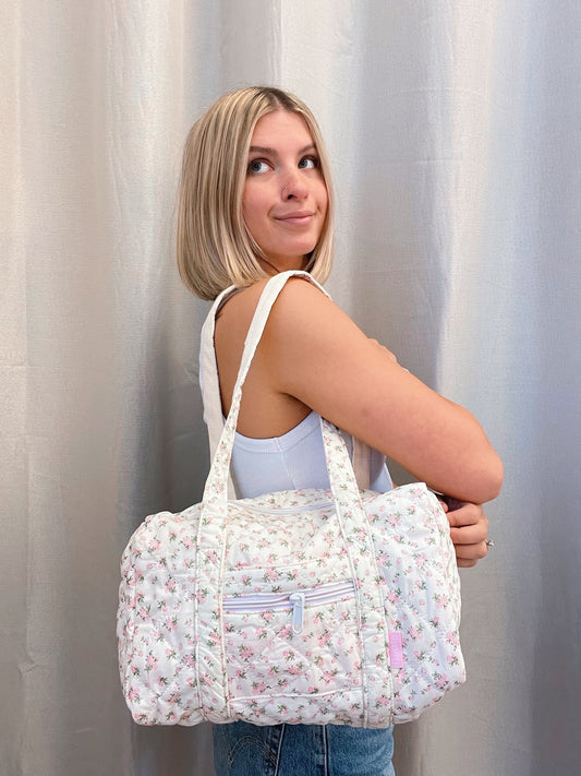 Floral Quilted Mini Duffel Purse