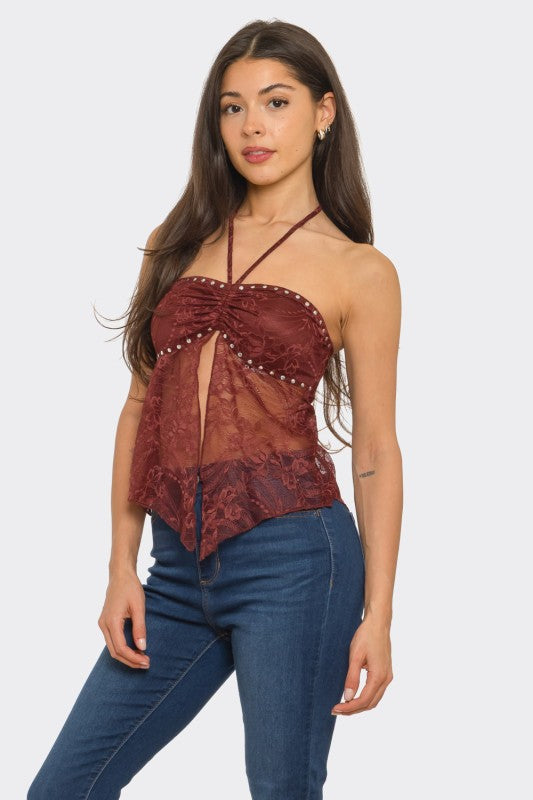 Cinnamon Lace Halter Top