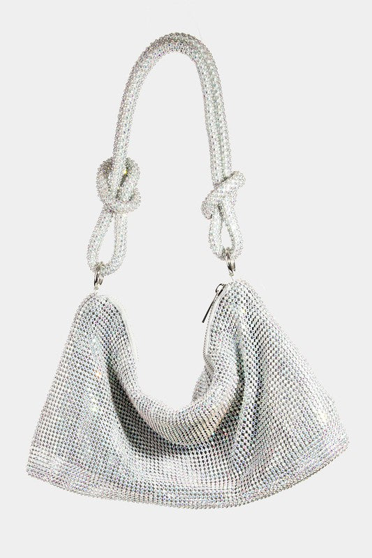 Silver Rhinestone Studded Hobo Bag