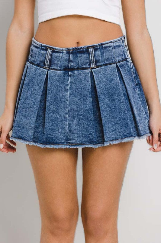 Pleated Denim Skort