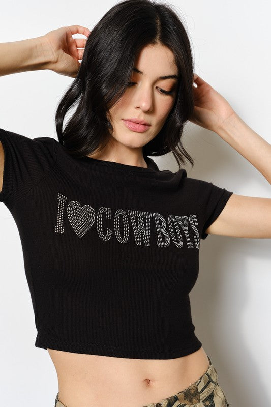 Cowboys Rhinestone Black Tee