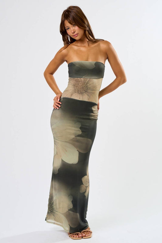 Mesh Tube Floral Maxi Dress