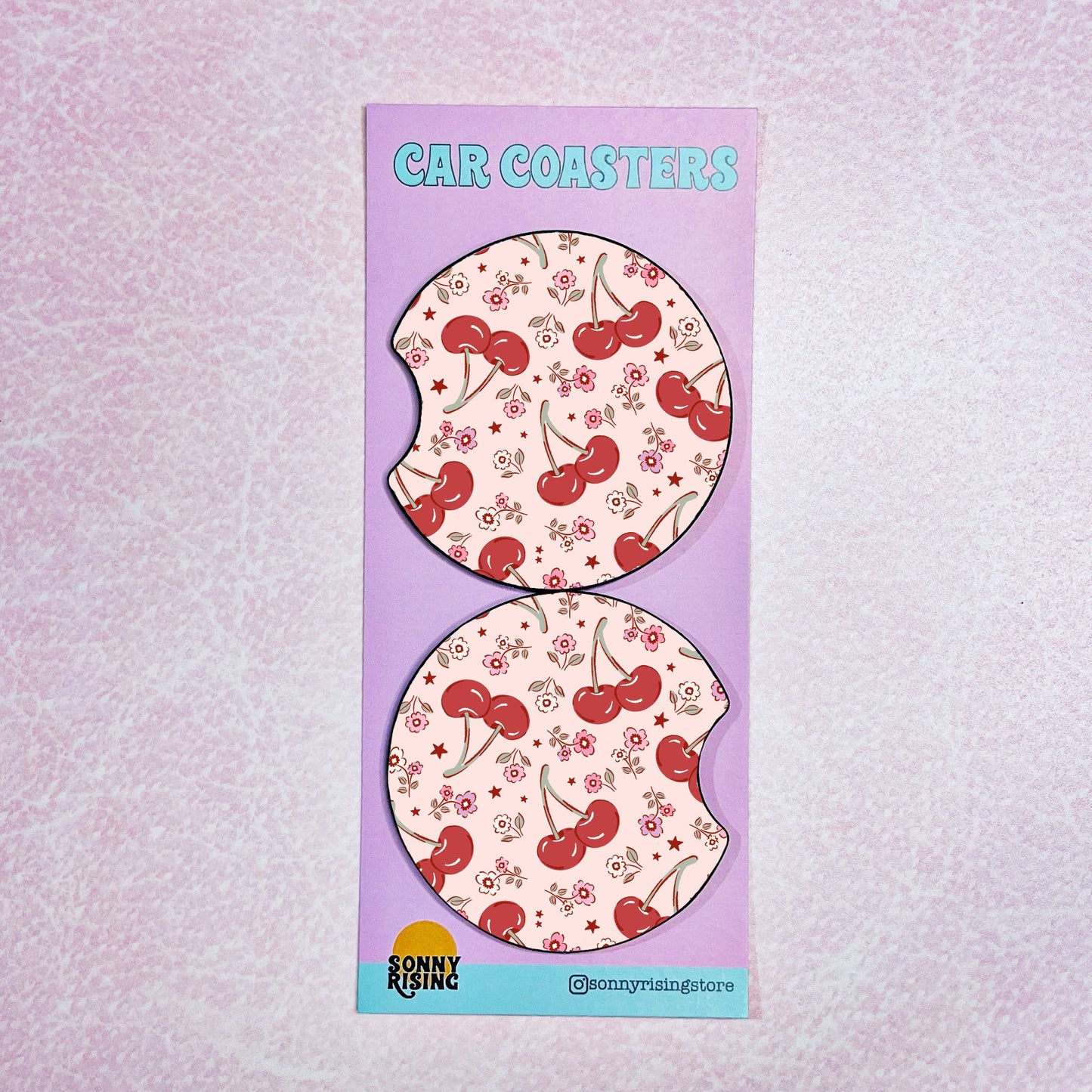 2 Car Coasters, Cherry Floral