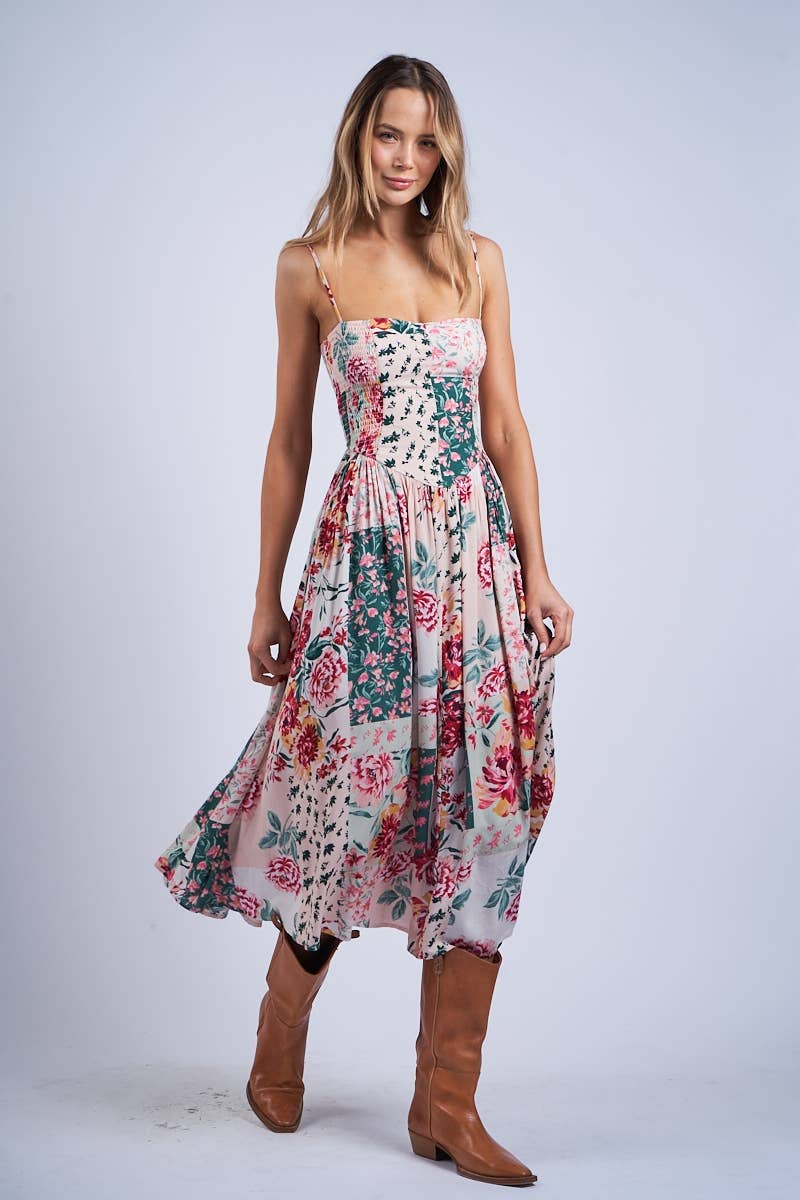 Floral Sleeveless Smocked Midi Dress