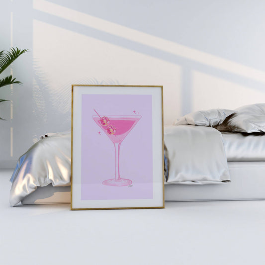 Disco Ball Martini Illustration (Pink/Yellow) - Art Print