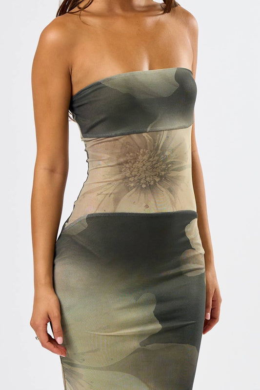 Mesh Tube Floral Maxi Dress