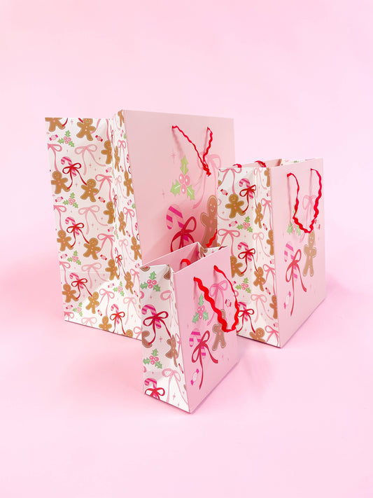Pink Christmas Gingerbread Bows Gift Bag
