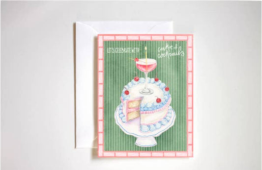 Let's celebrate with cake and cocktails birthday card