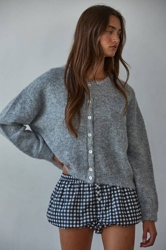 Knit Sweater Round Neck Long Sleeve Cardigan Top