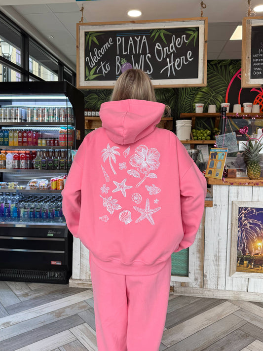 Hibiscus Pink Tropical Embroider Hoodie