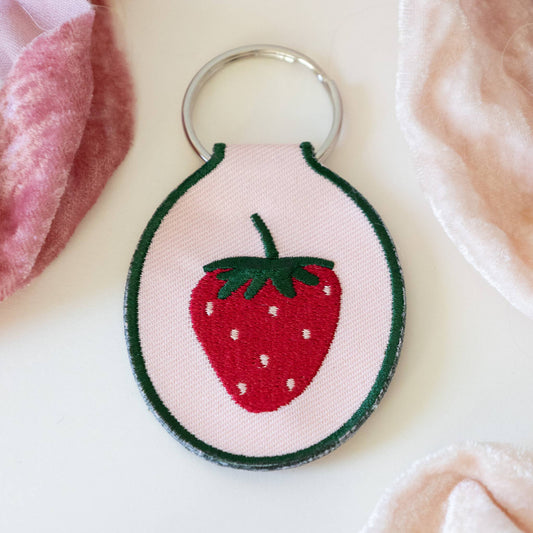 Strawberry Embroidered Keychain | fruit, summer, cute, food