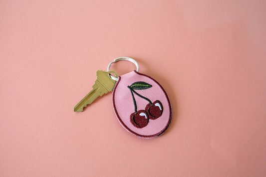 Cherry Embroidered Keychain