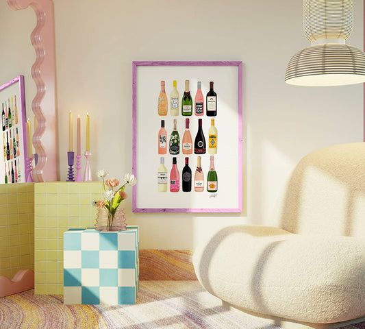 Boozy Bottles (Wine/Champagne) Illustration - Art Print