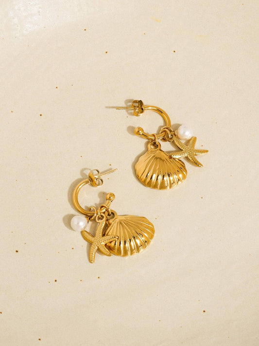 Marlène 18K Gold Non-Tarnish Sea Shell and Star Earring