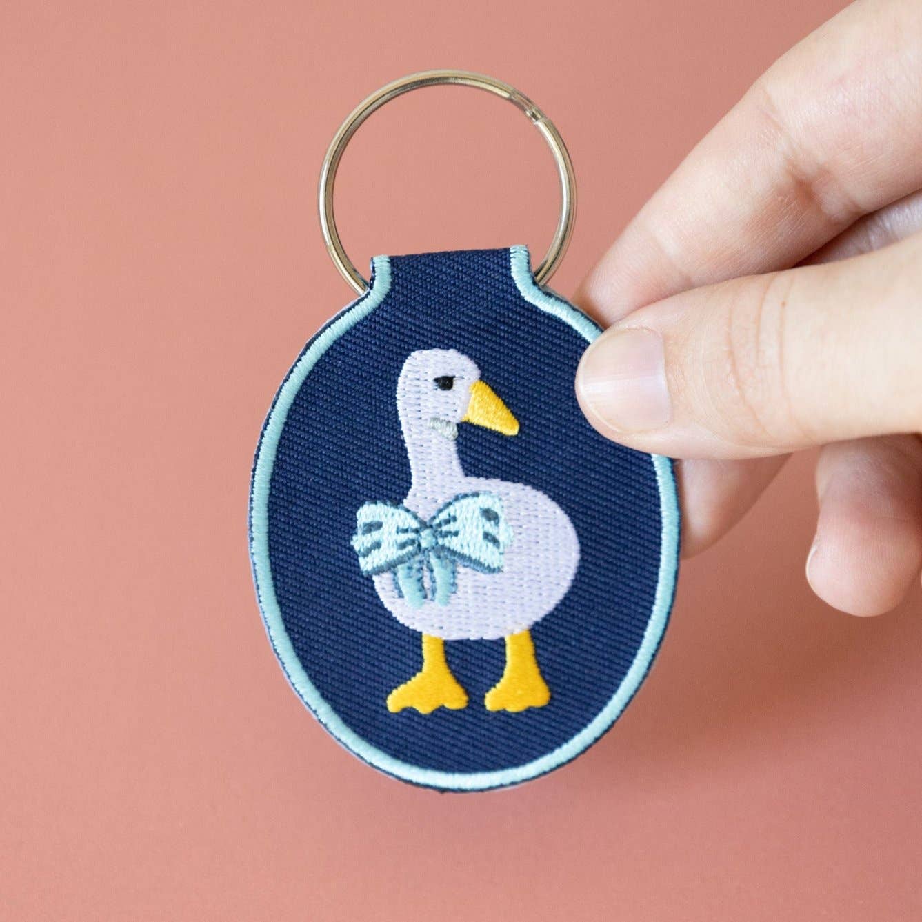 Duck Embroidered Keychain | lucky duck, denim, coquette