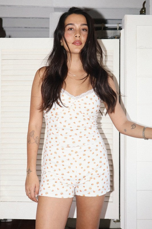 Peach Print Stretch Lace top