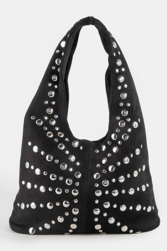 Grommet Studded Suede Shoulder Bag