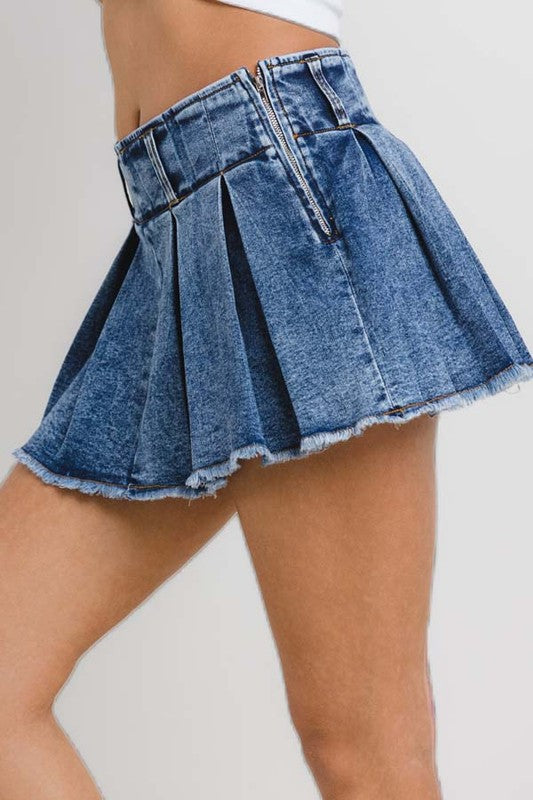Pleated Denim Skort