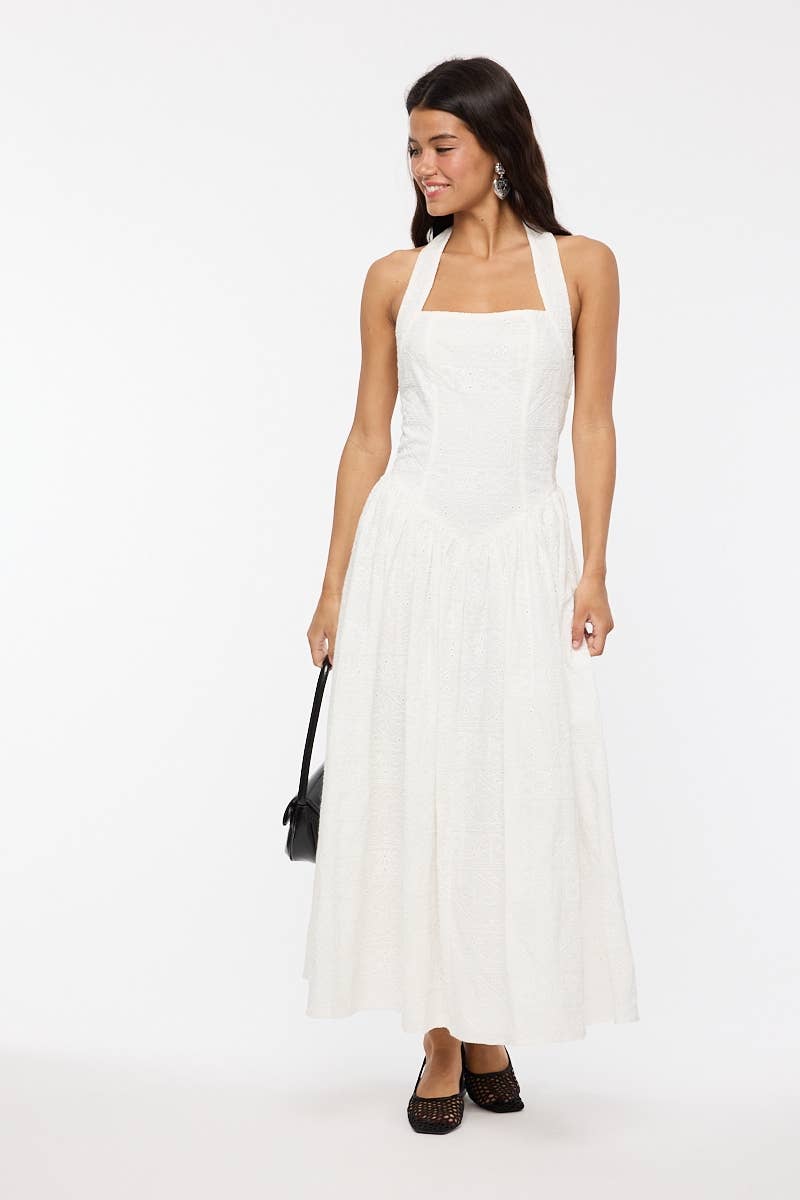 Bohemian Style White Halter Dress