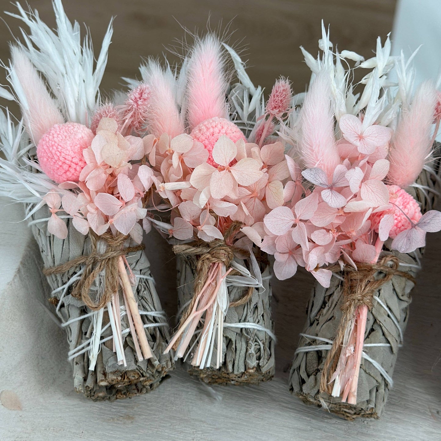 Premium White Sage Sticks with Handpicked Pink Dried Flowers