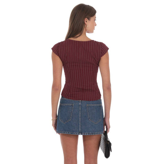 Striped Fitted Top in Maroon