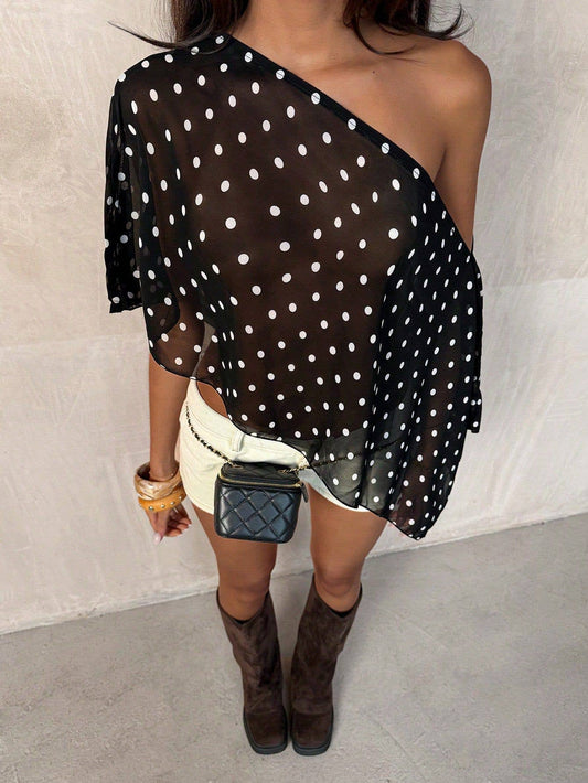 Polka Dot One Shoulder Top