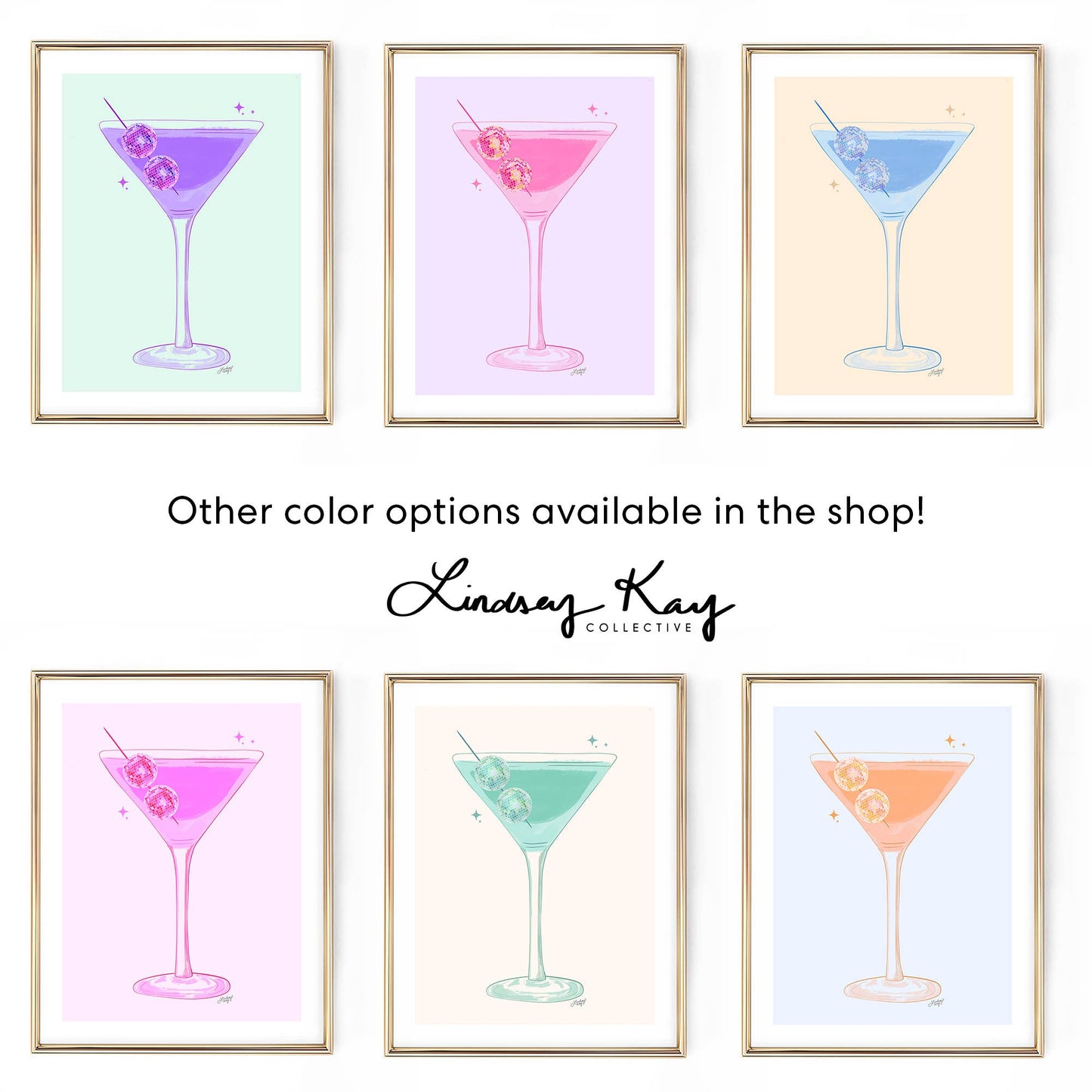 Disco Ball Martini Illustration (Pink/Yellow) - Art Print