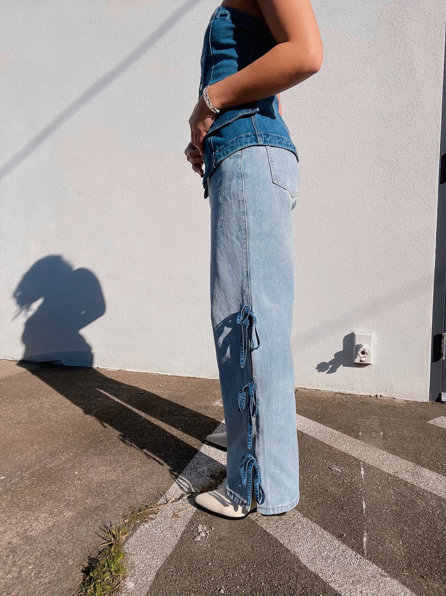 Straight Leg Bow Denim Jeans