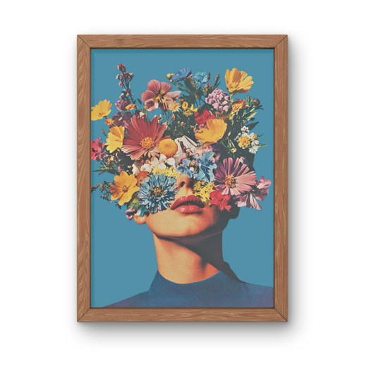 Floral Woman Collage Art Print, Flower Gifts, Retro Style