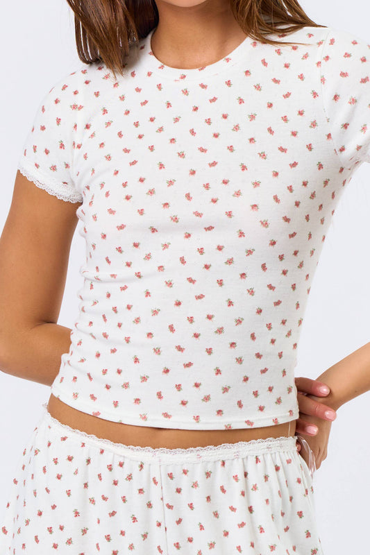 Pointelle Ditsy Short Sleeve Top