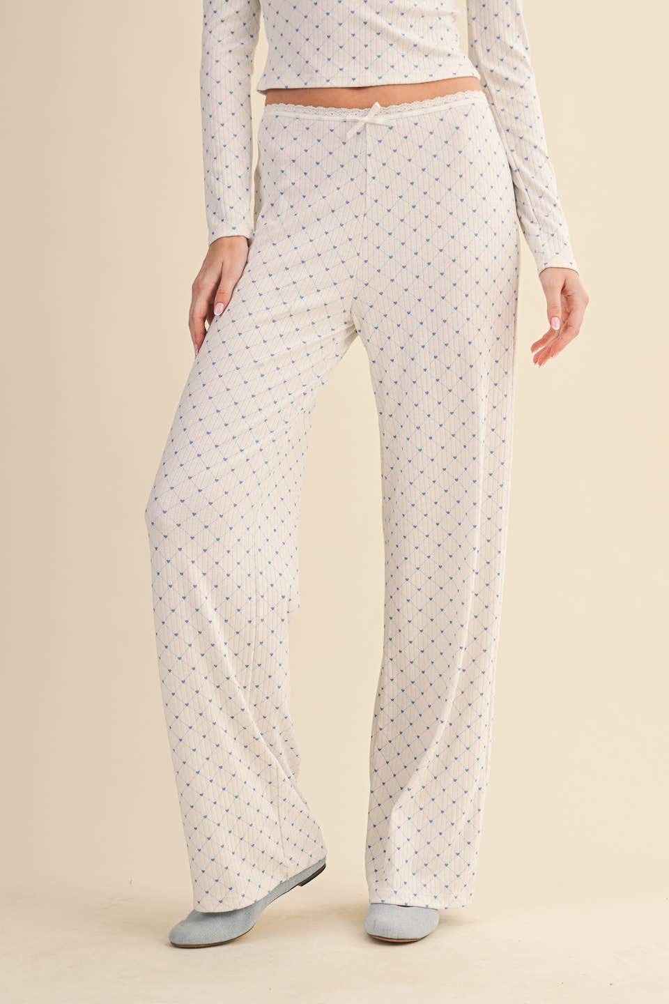 Heart Print Pointelle Lounge Bottoms