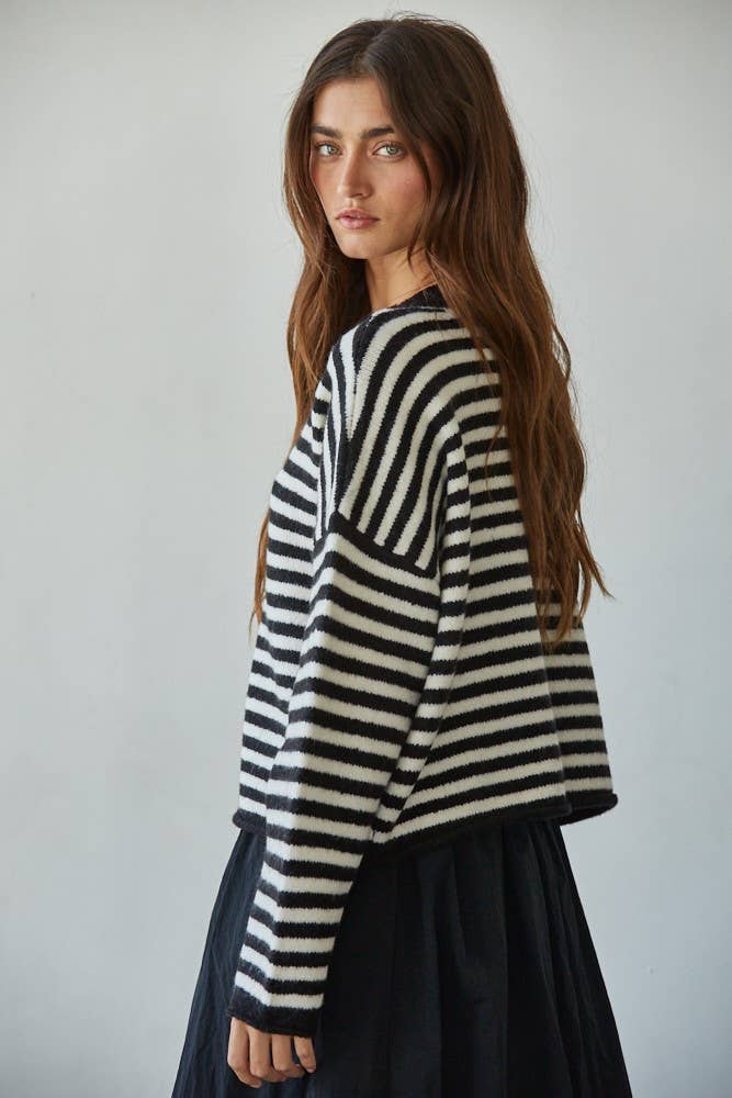 Knit Sweater Striped Button Down Cardigan
