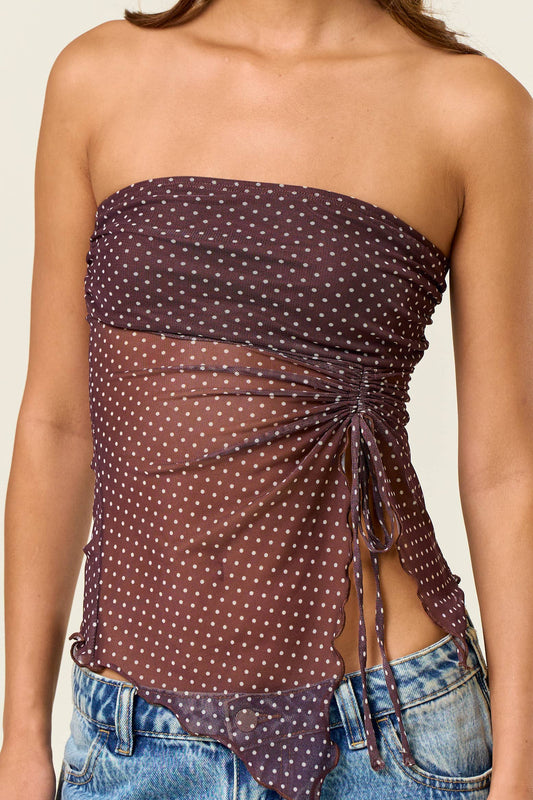 Polka dot Asymmetric Split Hem Tube Top