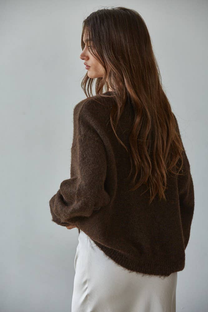 Knit Sweater Round Neck Long Sleeve Cardigan Top