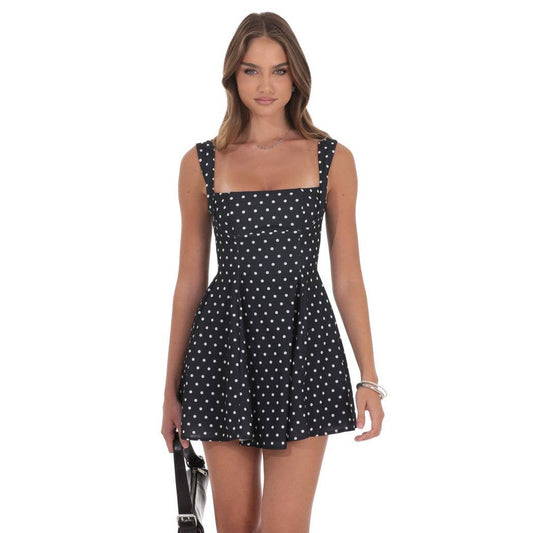 Polka Dot Fit and Flare Dress in Black