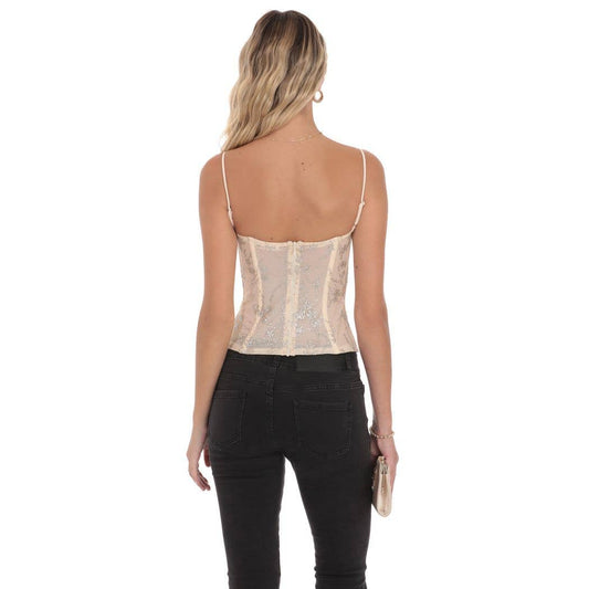 Corset Glitter Floral Top in Cream