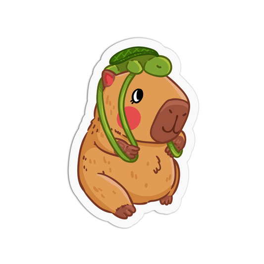 Wearing Turtle headband Capybara Stickers