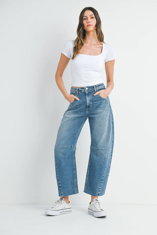 Medium Wash Barrel Jean w/ Seams