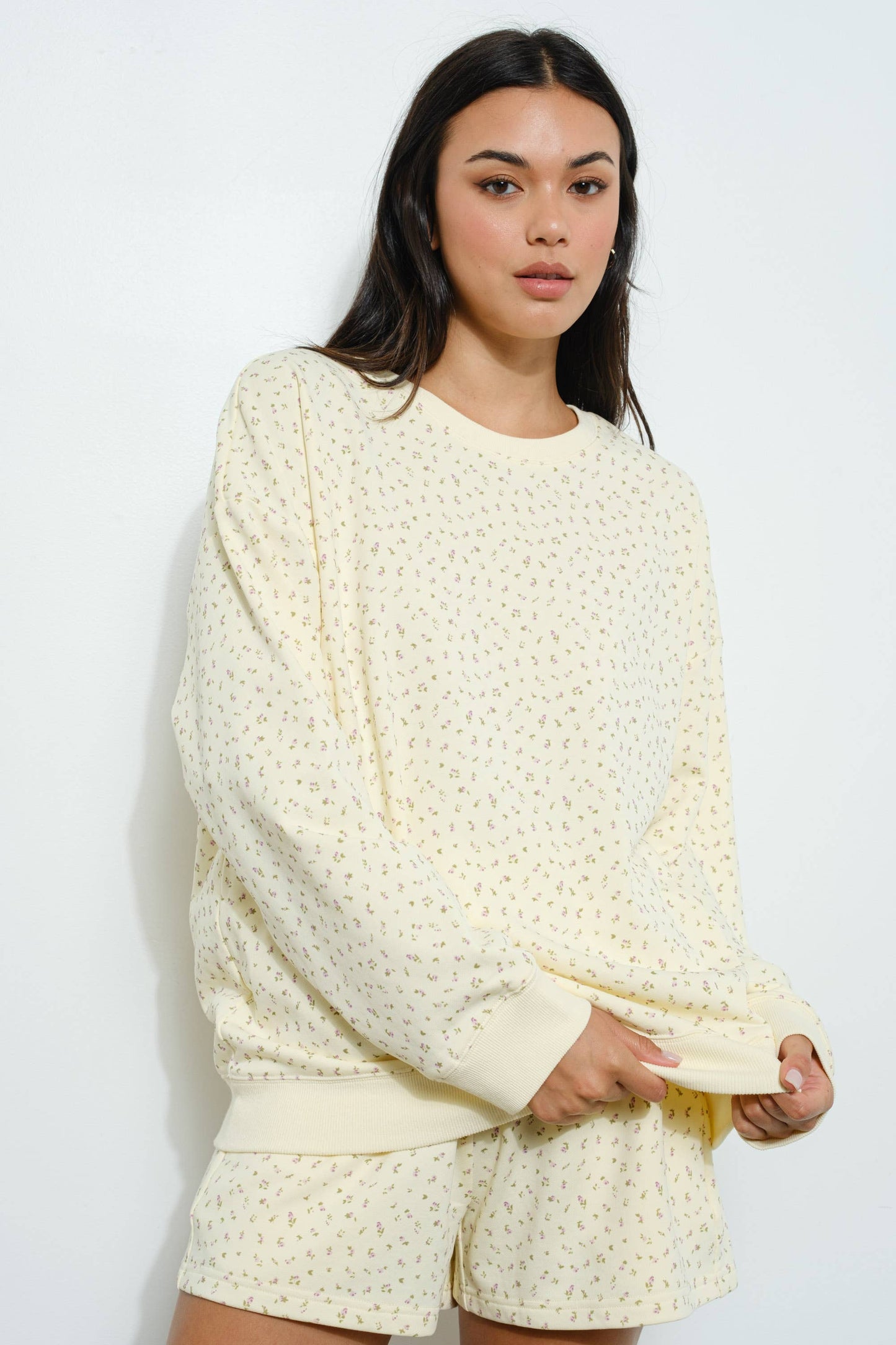 Pink Ditsy Floral Crewneck