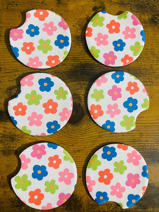 2 Car Coasters, Groovy Colorful Daisy