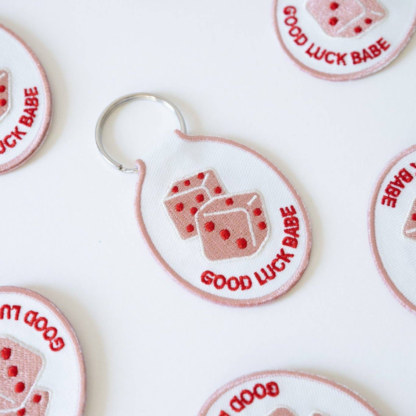 Dice Embroidered Keychain | good luck babe, pink pony club