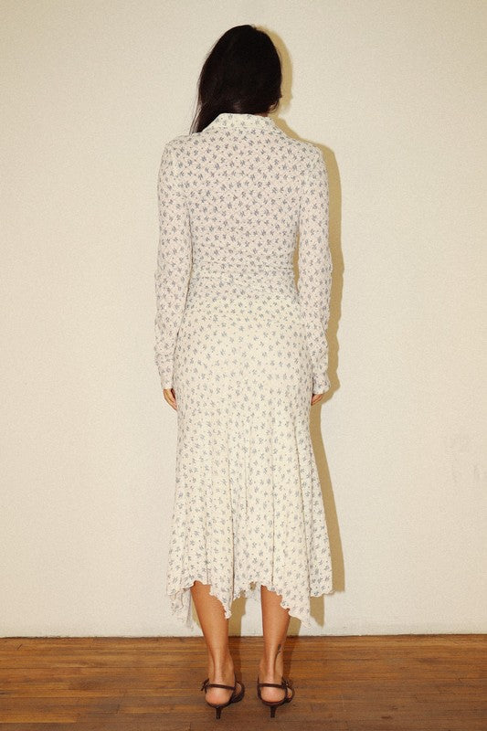 Dainty Floral Mesh Lace Asymmetric Hem Midi Skirt