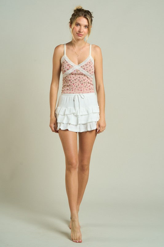 Peach Floral Lace Tank