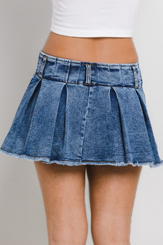 Pleated Denim Skort