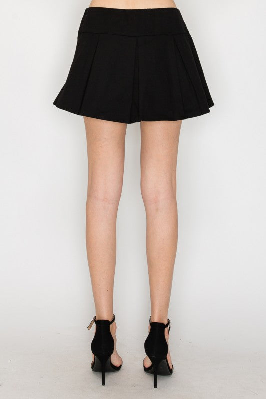 Black Pleats Mini Skirt