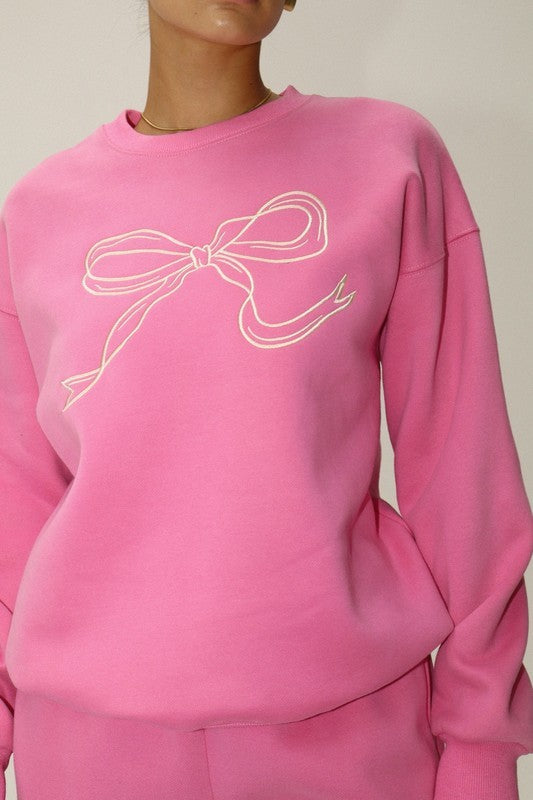 Pink Ribbon Embroidery Sweatshirt