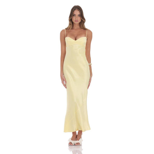 Satin Back Tie Maxi Dress in Yellow