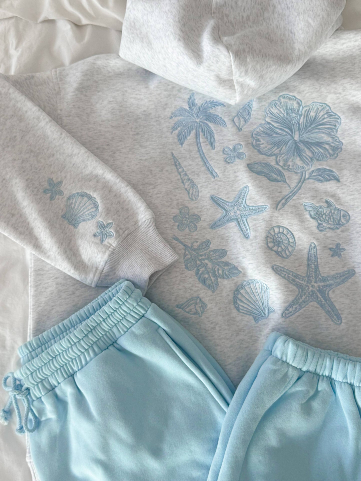 Pearl Grey Tropical Embroider Hoodie