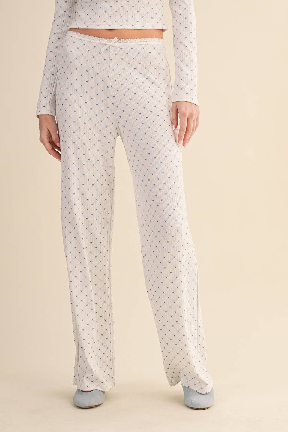 Heart Print Pointelle Lounge Bottoms