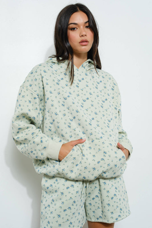 Mint Floral Hoodie